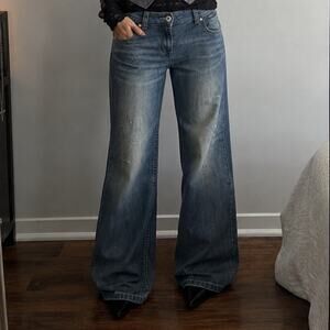 y2k London Jeans Wide Leg Flare Rigid Denim Women 16 x 33 TALL Western Country